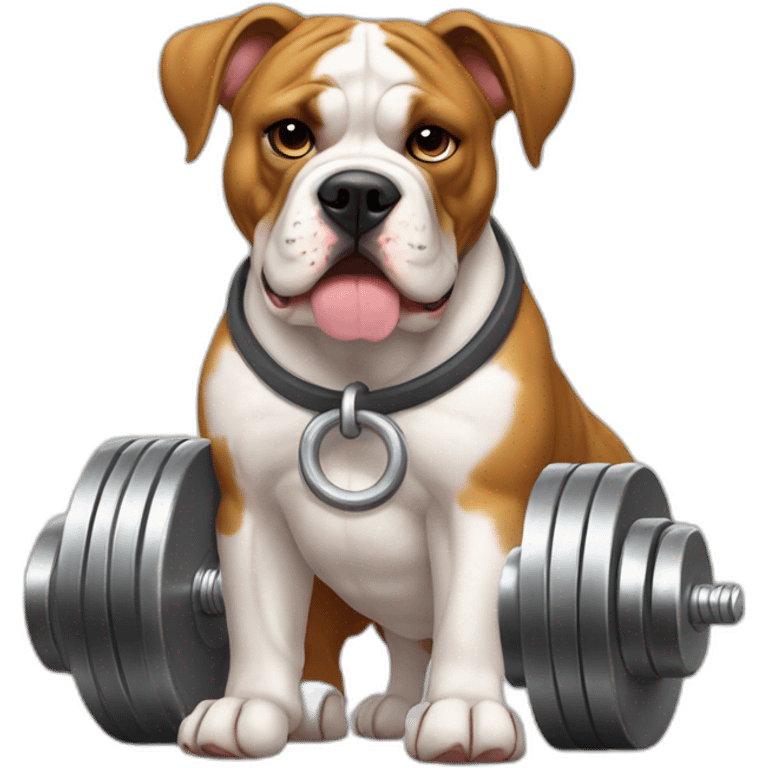 Muscly American bulldog with weights in his paws emoji