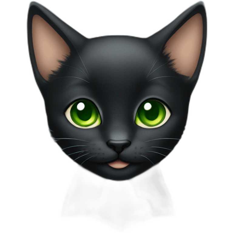 Head of Total Black kitten with green eyes and big ears emoji