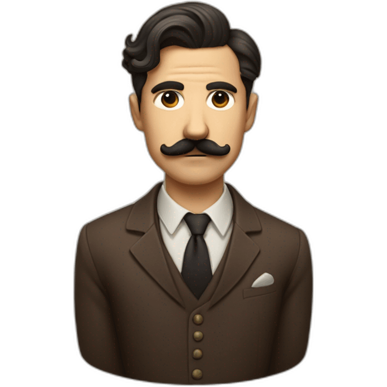 dissatisfied man with a Charlie Chaplin mustache and a moderately long oblique haircut in a brown suit emoji