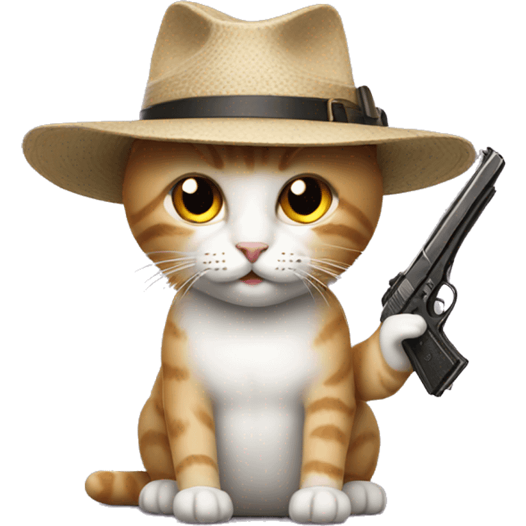 cat with a very nice hat and a gun emoji