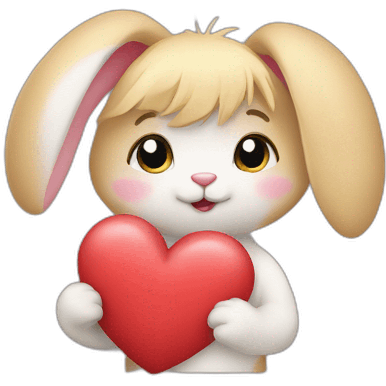 A bunny with blond hair holding a heart  emoji