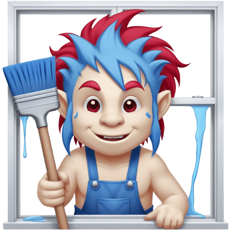 Red and blue Troll cleaning window with squeegee emoji