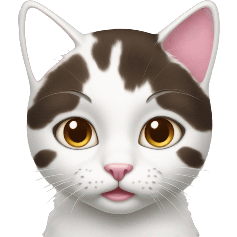 a white cat with brown spots and pink paws emoji