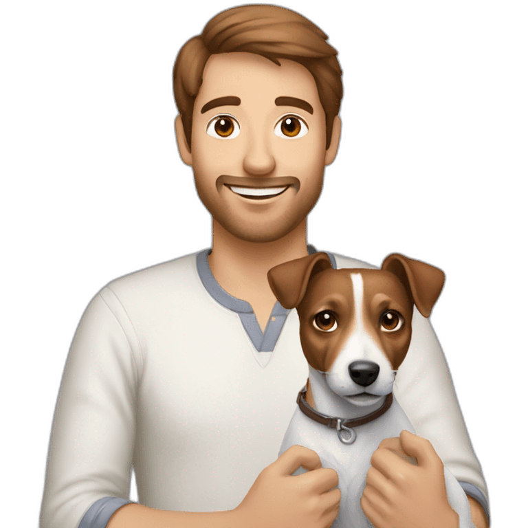 Man with brown hair with jack russell terrier emoji