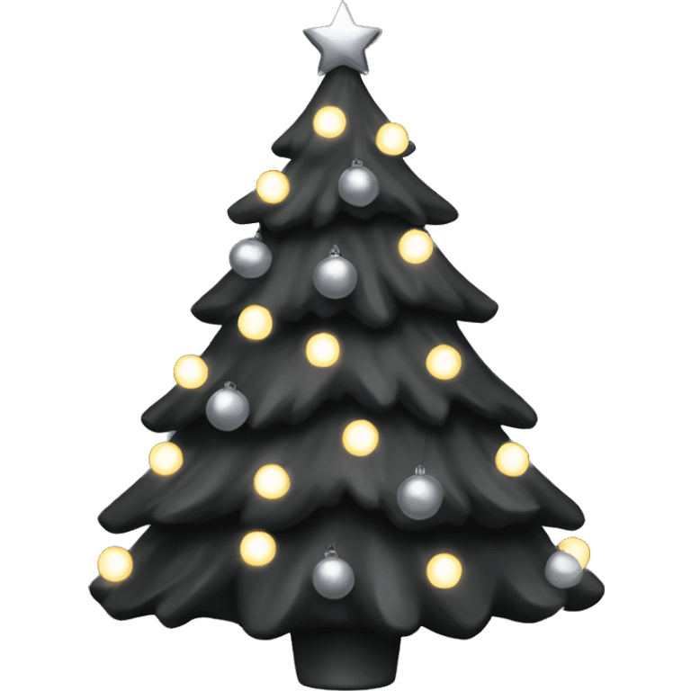 Black Christmas tree with grey lights and grey ornaments  emoji