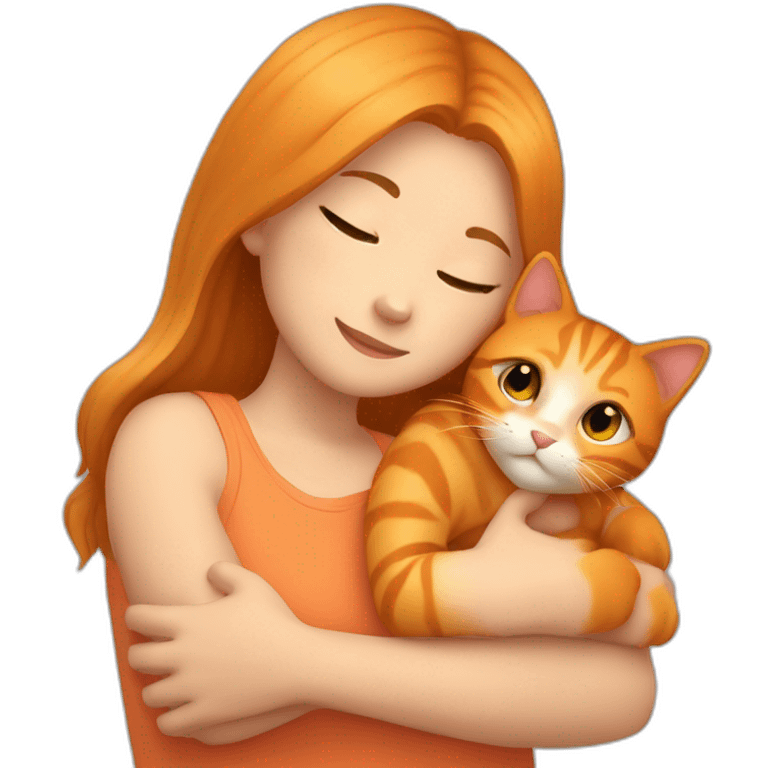 little girl with light brown hair hugging an orange cat really tight emoji