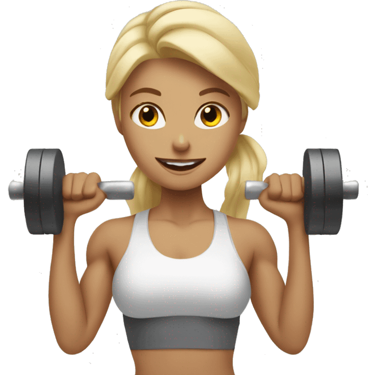 blonde girl in gym lifting dumbell emoji