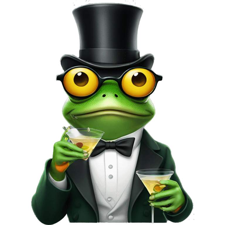 Frog drinking a martini wearing sunglasses and a top hat  emoji