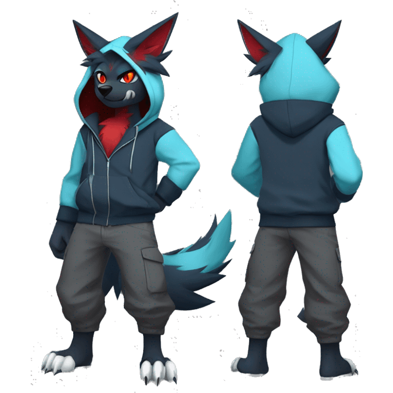 Cool Edgy Zorua-Zoroark-Mightyena with a collar and hoodie-sweater full body emoji