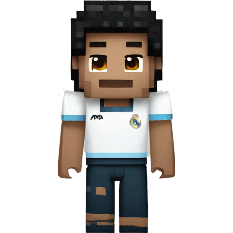 niño con rulos y camisa del real madrid con forma de minecraft emoji