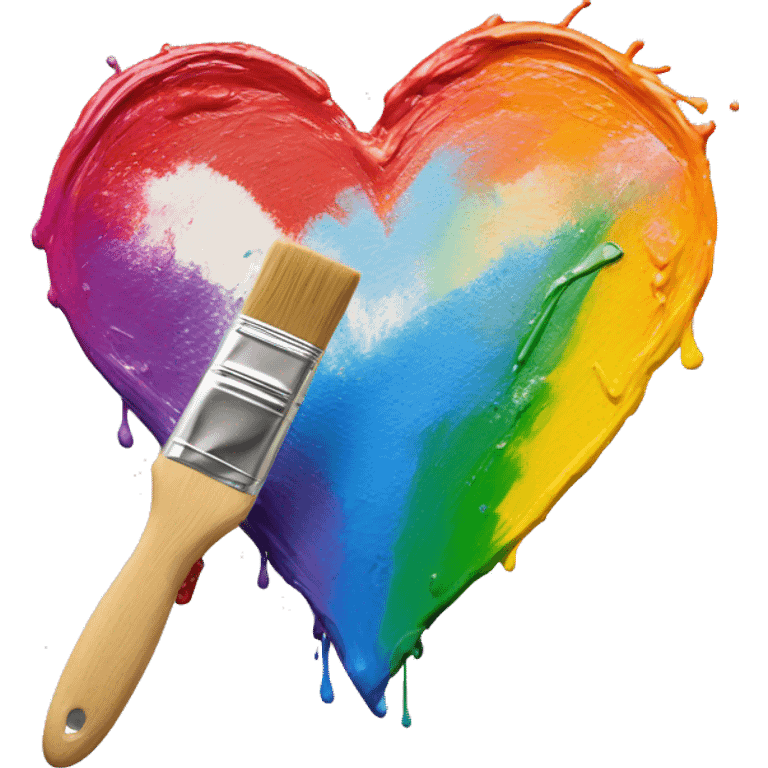 Paint brush painting a rainbow heart emoji