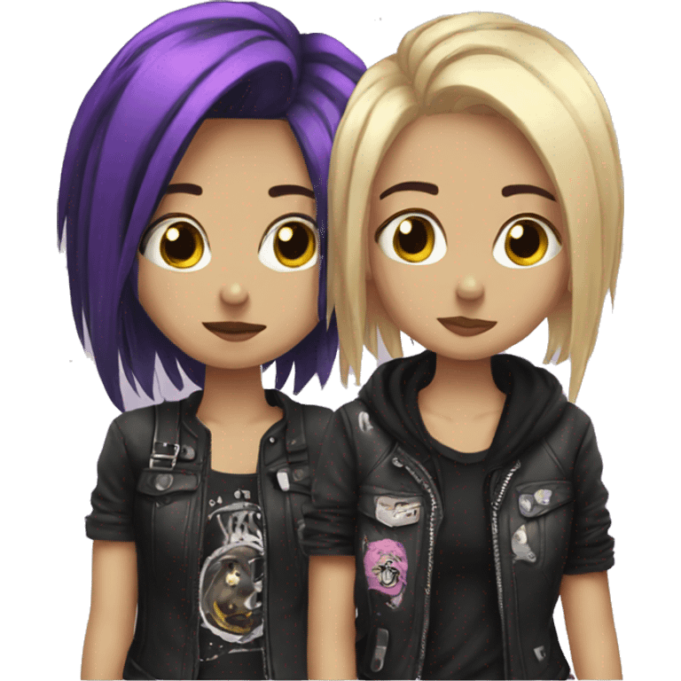 two emo girls with punk clothes, beautiful, aesthetic  emoji