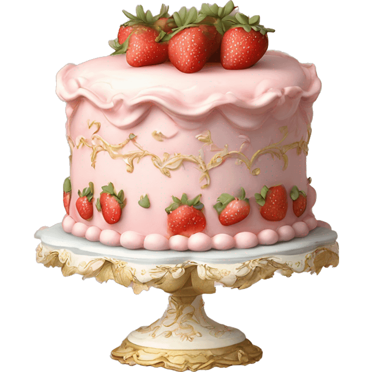 vintage rococo highly detailed pale pink cake with strawberries emoji