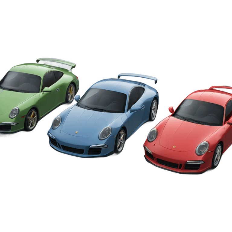 6 porsche 911 cars lined up next to each other all different colours emoji