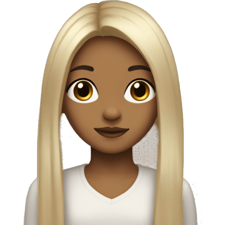 an aesthetic 10-year-old girl, with long black hair with curtain bangs, light brown skin color dark brown eyes. emoji