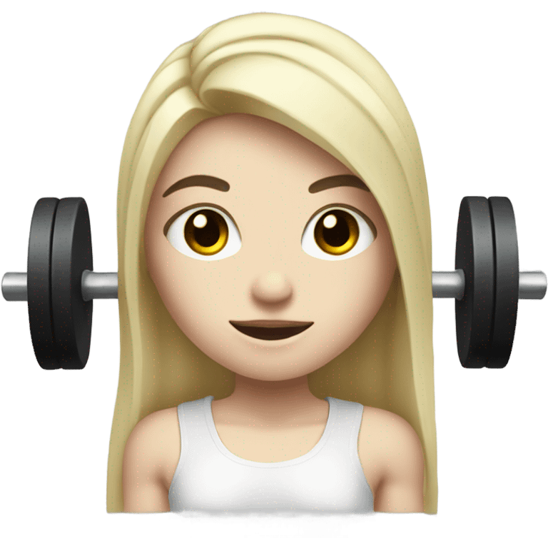 Pale girl with long black hair lifting weights with black eyes  emoji