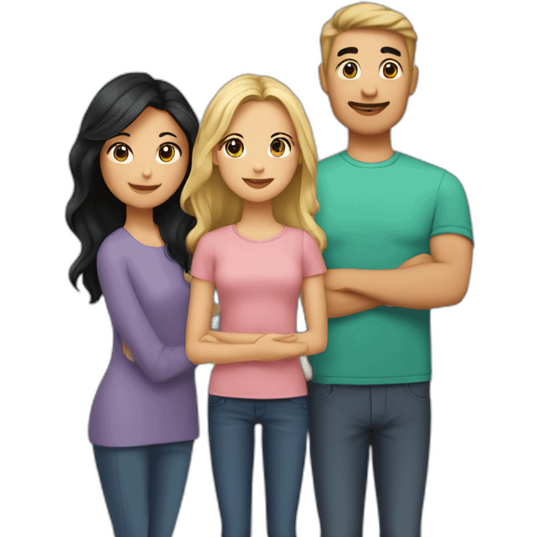 A family with a man having black hair and Asian black eyes, and a woman with blonde hair and green eyes, and a daughter with brown hair. emoji