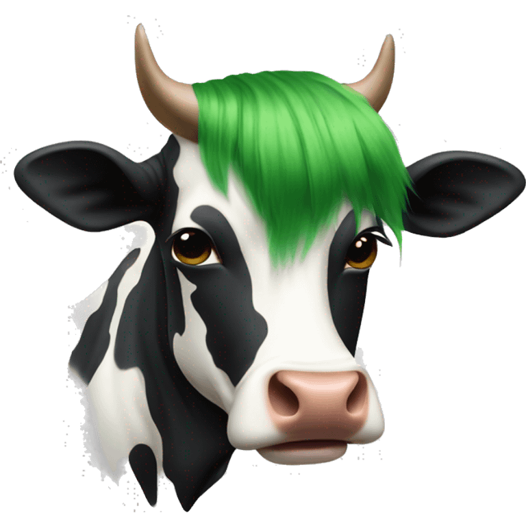 A cow with green hair black lips and brown skin emoji