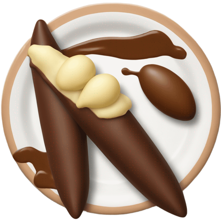 a chocolate quenelle and a larger vanilla quenelle on a plateemoji emoji