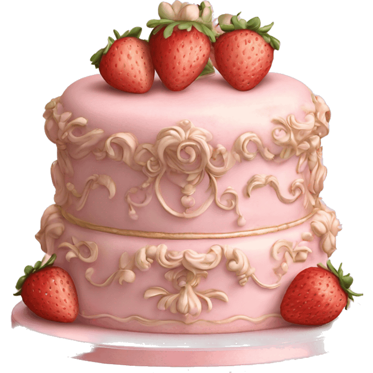 vintage rococo highly detailed pale pink cake with strawberries emoji