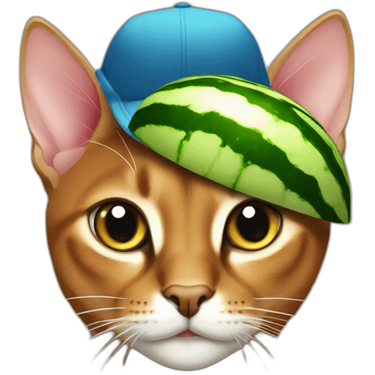 abyssinian cat with a watermelon cap emoji