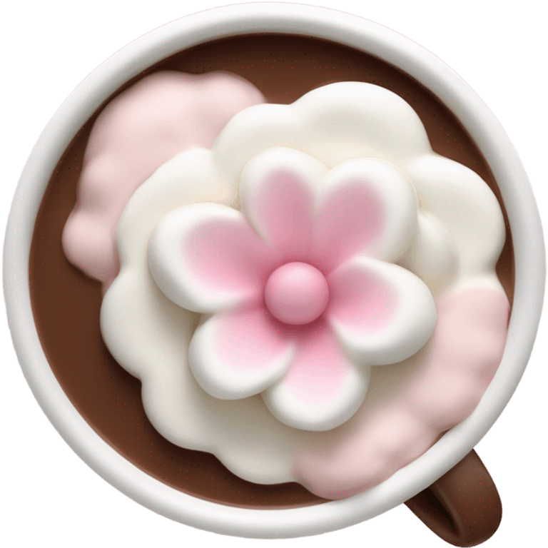 Hot chocolate with pale pink flower and whipped cream emoji