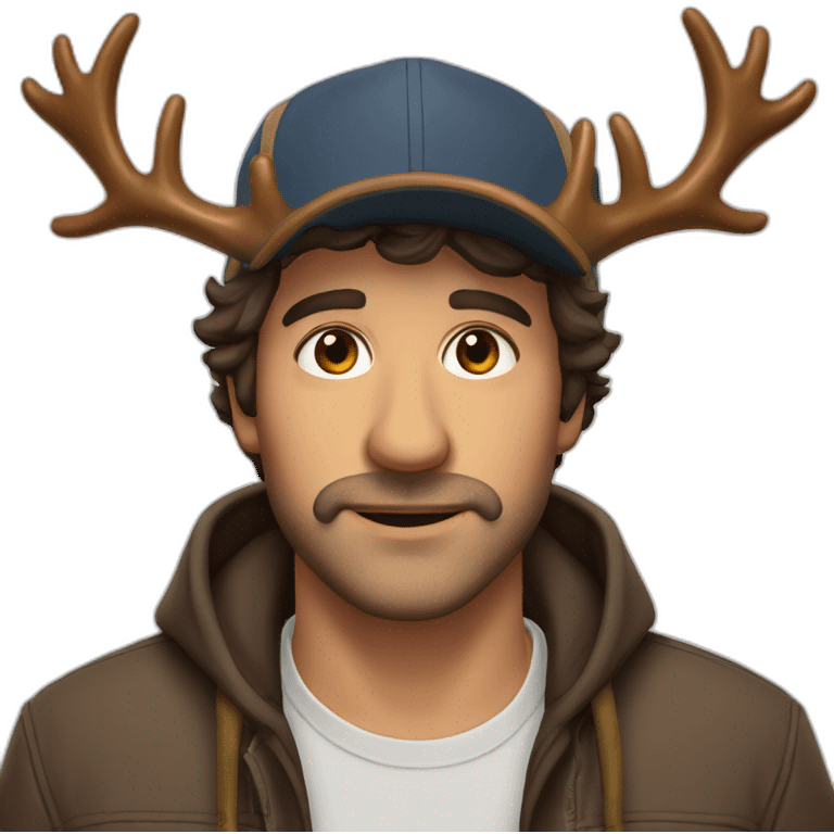 italian Man Cap brown eyes with Moose antlers emoji