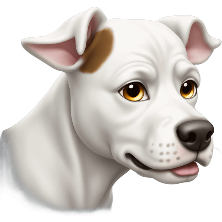 White bull arab dog with a brown ear and one brown eye one black eye  emoji