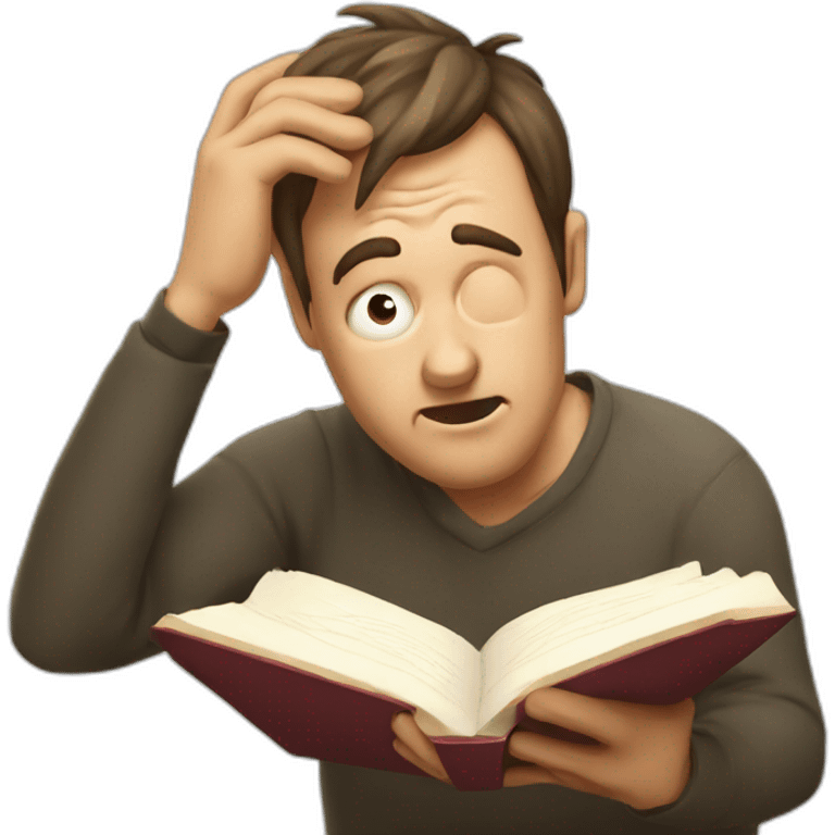 Puzzled man scratching head while reading a book emoji