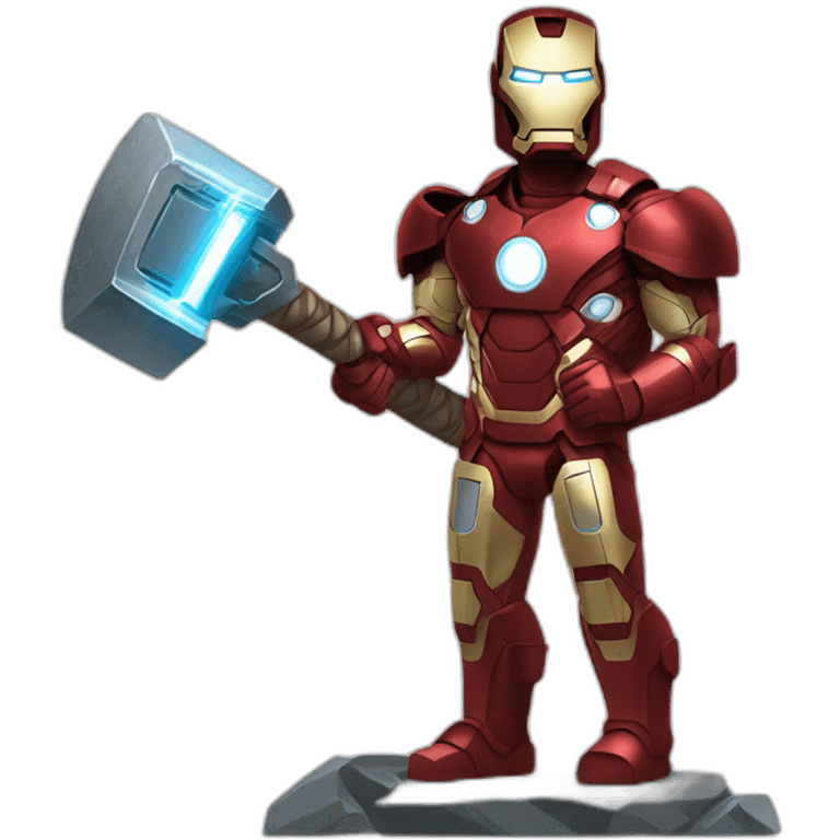 Fyling Iron man with thor's hammer and Captainn America's Shield emoji