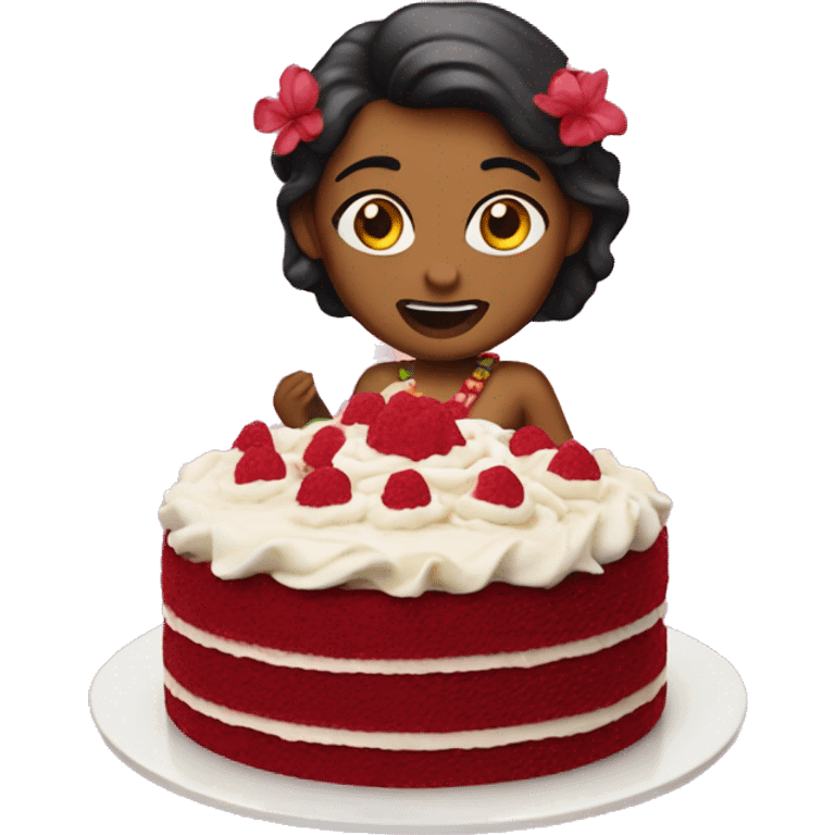 hula dancer eating red velvet cake emoji