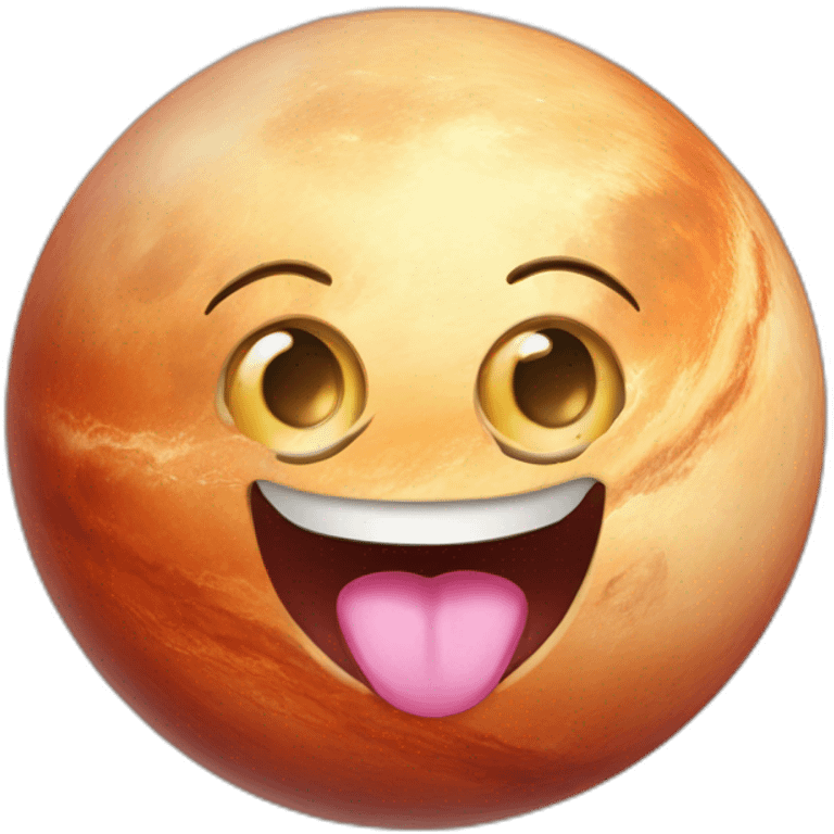 planet Venus with a cartoon face with tongue emoji