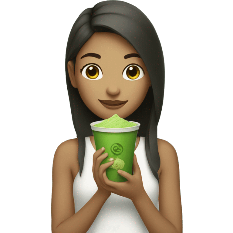 Girl holding  matcha emoji