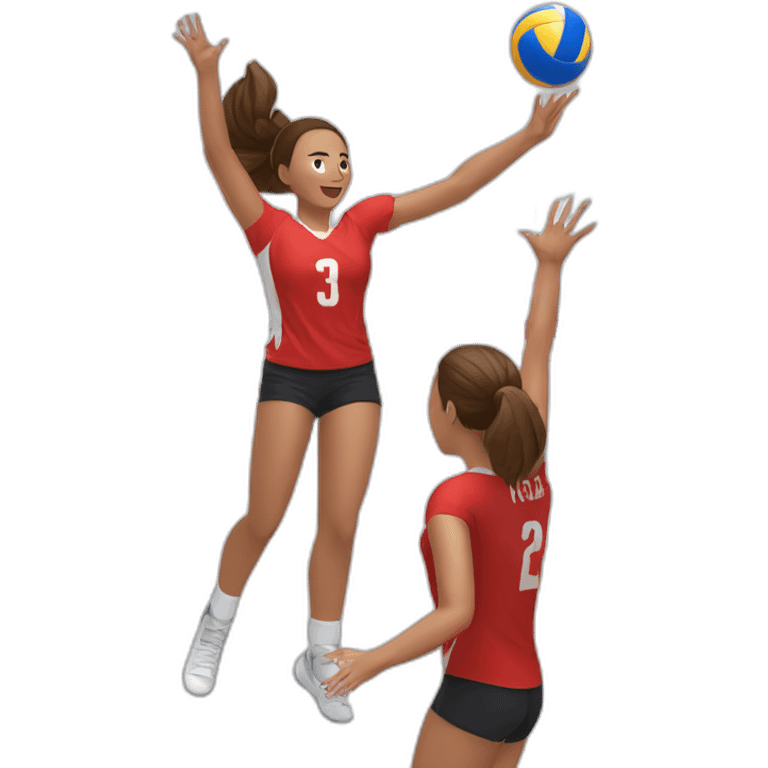 Girl playing volleyball in red jersey and blocking the opponent emoji