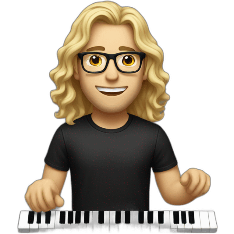 man with long wavy blonde hair, black t-shirt, and glasses, PLAYING musical keyboard emoji