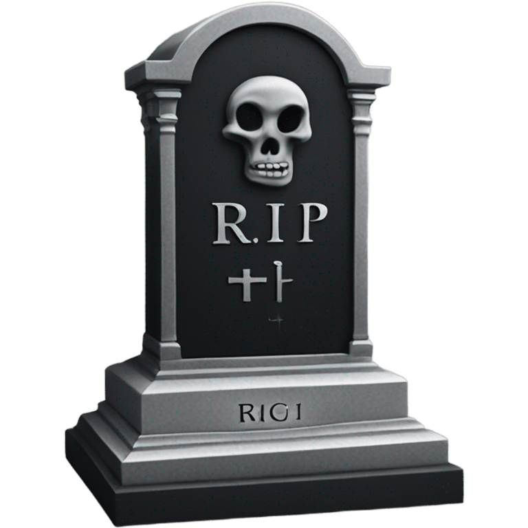 a black grave with the inscription R i P in silver emoji