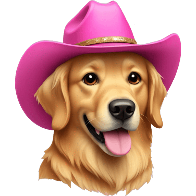 Golden retriever wearing pink cowboy hat emoji