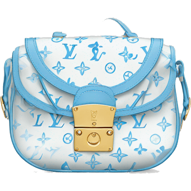 White Designer Louis Vuitton bag with baby blue monogram  emoji