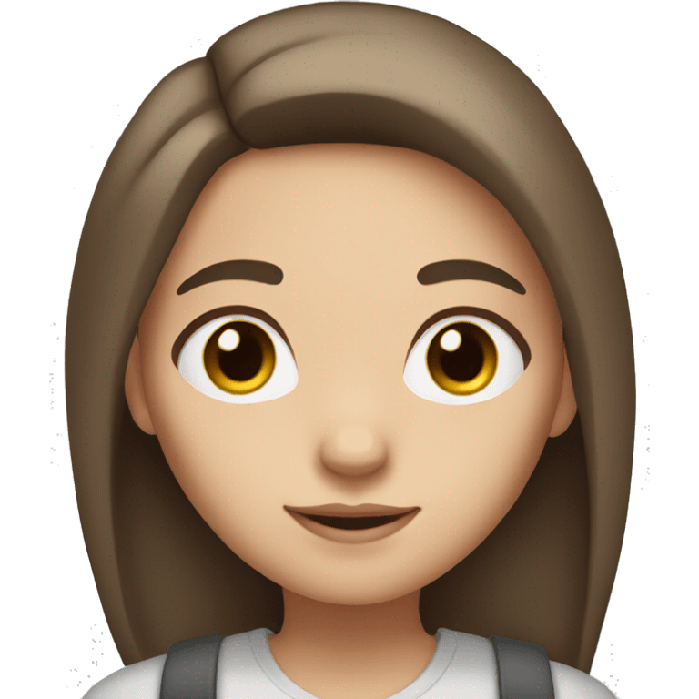 cute girl with brown eyes and middle length straight brown hair. white skin and a cute style emoji