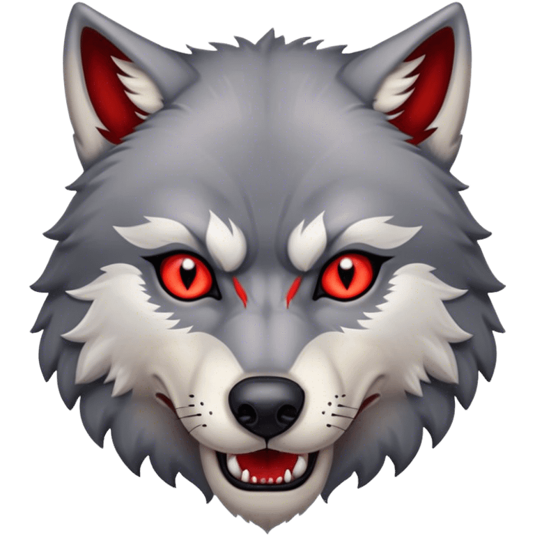 Evil Aggressive Grey Wolf with red eyes emoji