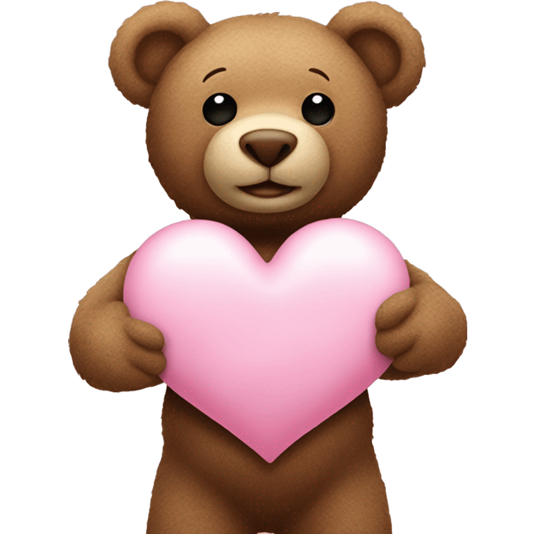 Teddy bear holding up a big pastel pink heart emoji