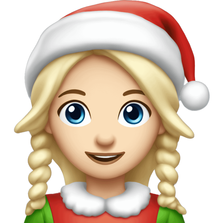 Christmas elf girl blue eyes blond hair white Christmas hat emoji