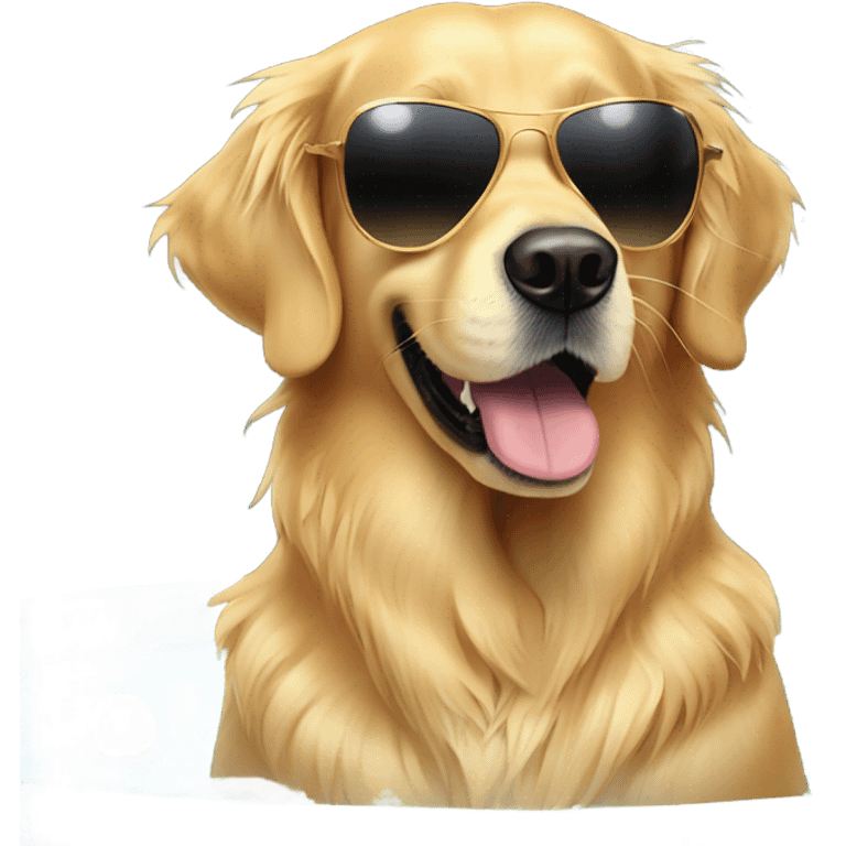 Golden retriever with round sunglasses in a hot tub emoji