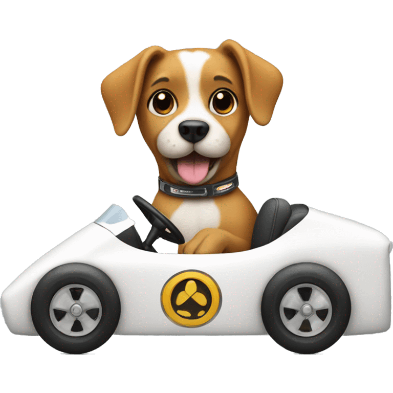 dog driving a race car emoji