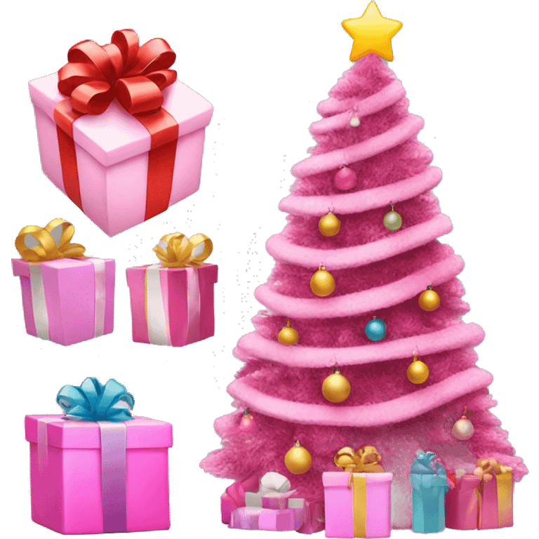 pink christmas tree with presents  emoji