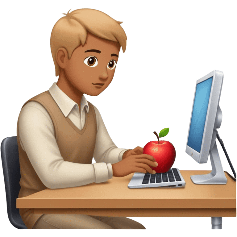 A working person working diligently in front of an Apple computer. emoji