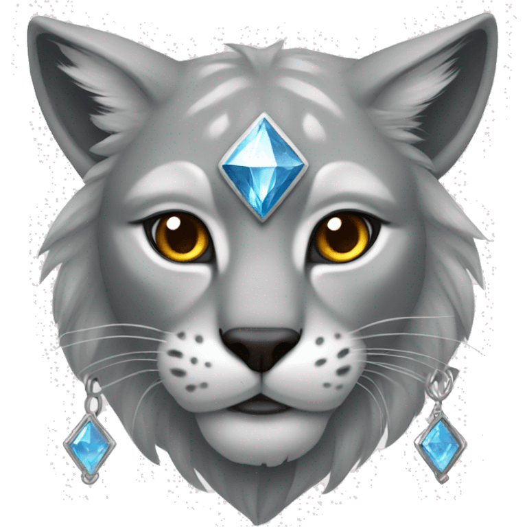 gray lynx. Around his neck, there is an amulet shaped like a diamond. emoji