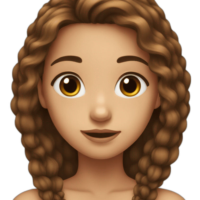 girl，brown Long hair in the middle, nevus at the moment emoji