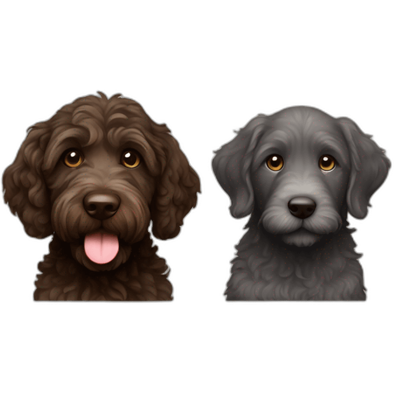 All Dark brown adult labradoodle and a grey kitten emoji