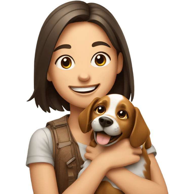 happy girl with dog indoors emoji